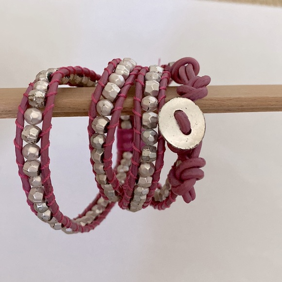 NWT Pink Silver Bead Wrap Bracelet (Removable bow is not part of the bracelet) - Picture 2 of 3